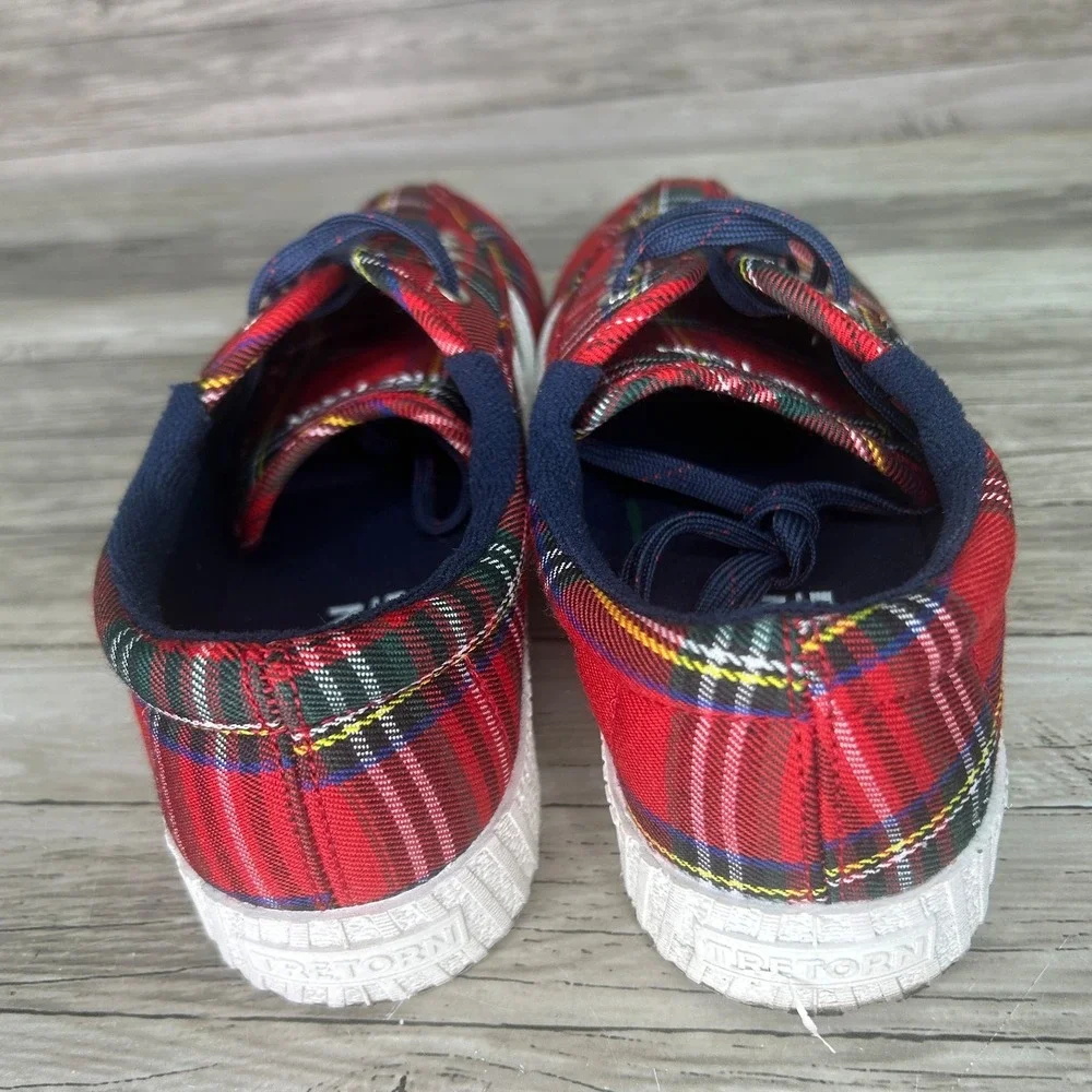 Tretorn Nylite 6.5 Red Plaid Tartan Canvas Sneakers Low Top Lace Up Shoes